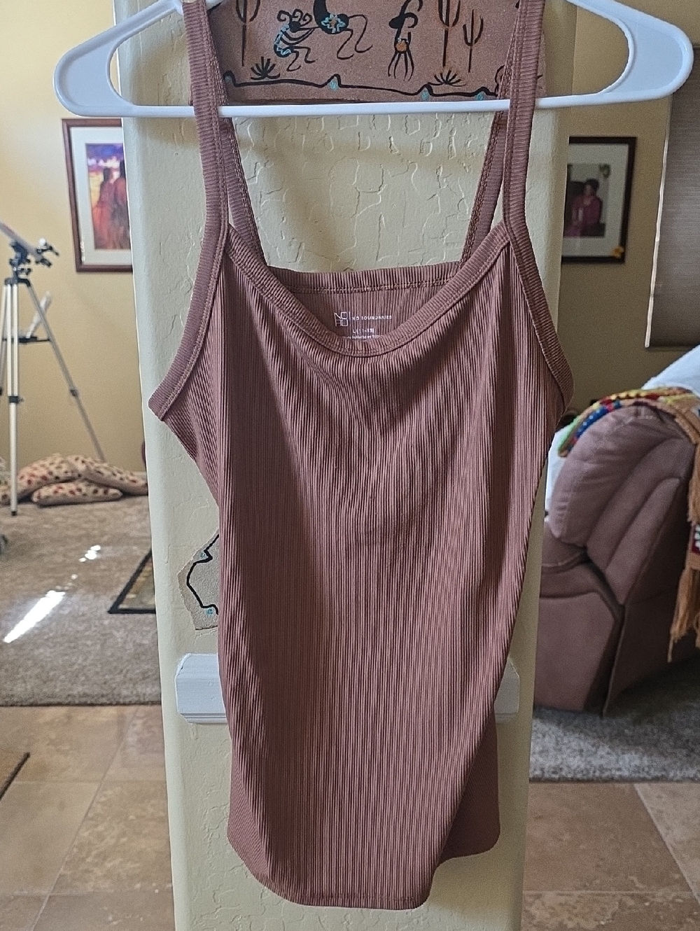 No Boundaries Ribbed Scoop Tank Top - Mauve Brown